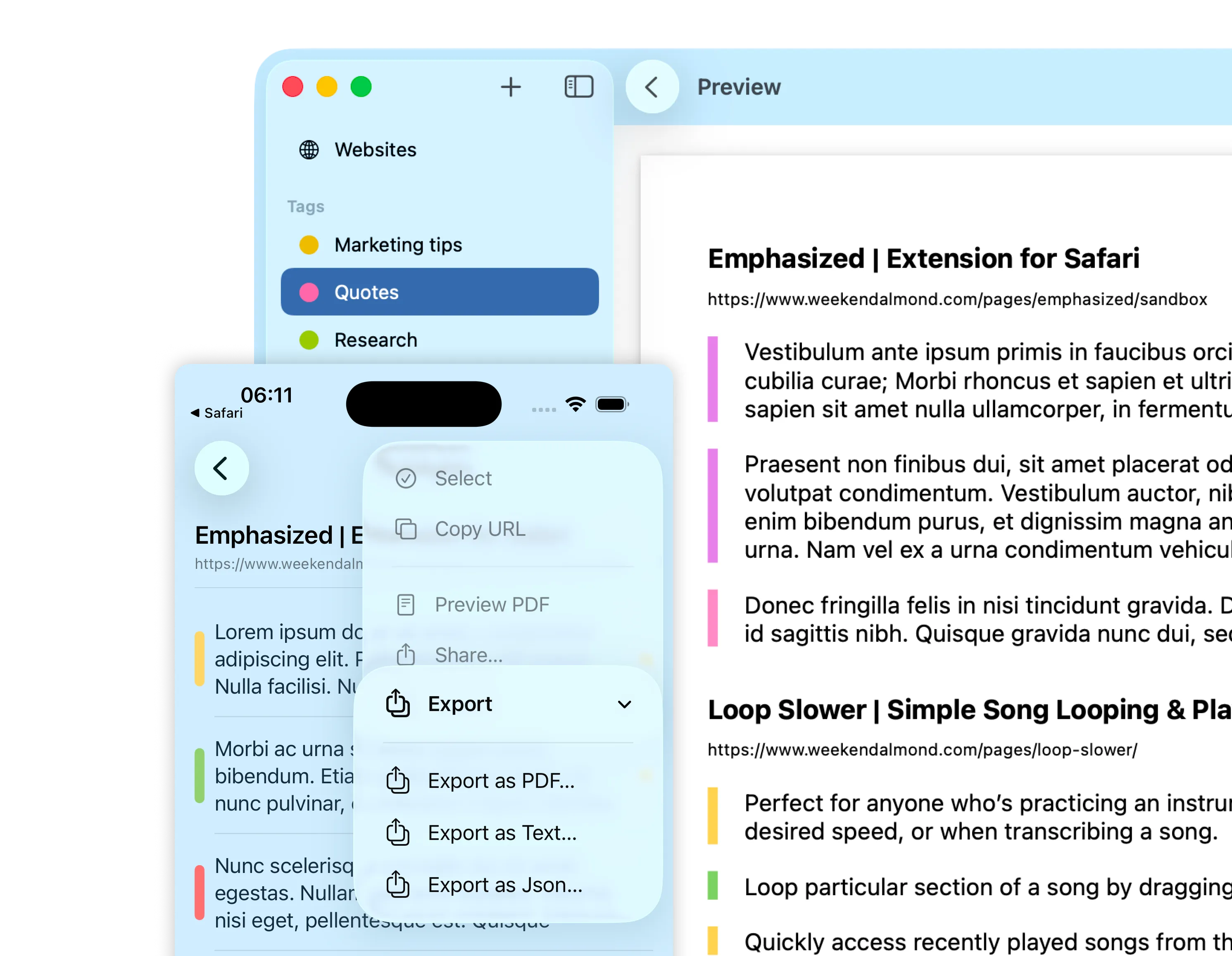 Export highlights in multiple formats